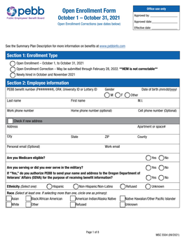MSC 5504 PEBB Open Enrollment and Correction Form