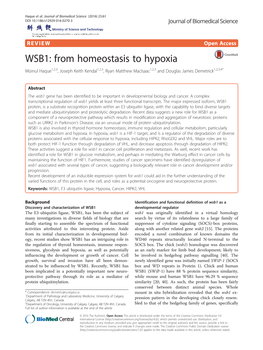 WSB1: from Homeostasis to Hypoxia Moinul Haque1,2,3, Joseph Keith Kendal1,2,3, Ryan Matthew Macisaac1,2,3 and Douglas James Demetrick1,2,3,4*