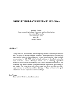 Agricultural Land Reform in Moldova