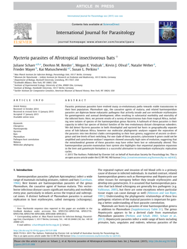 Nycteria Parasites of Afrotropical Insectivorous Bats Q ⇑ Juliane Schaer A,B, , Deeann M