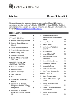 Daily Report Monday, 12 March 2018 CONTENTS
