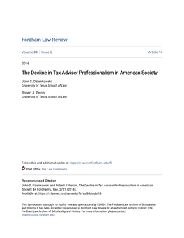 The Decline in Tax Adviser Professionalism in American Society