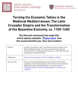 Turning the Economic Tables in the Medieval Mediterranean: the Latin Crusader Empire and the Transformation of the Byzantine Economy, Ca