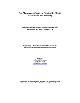 Pest Management Strategic Plan for Beef Cattle in Tennessee and Kentucky