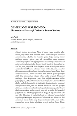 Genealogi Walisongo: Humanisasi Strategi Dakwah Sunan Kudus