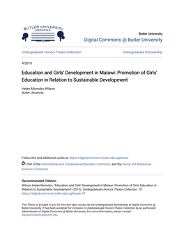 Education and Girls' Development in Malawi: Promotion of Girls' Education in Relation to Sustainable Development