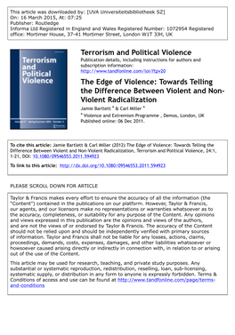 Violent Radicalization Jamie Bartlett a & Carl Miller a a Violence and Extremism Programme , Demos, London, UK Published Online: 06 Dec 2011