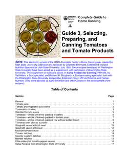 Selecting, Preparing, and Canning Tomatoes and Tomato Products