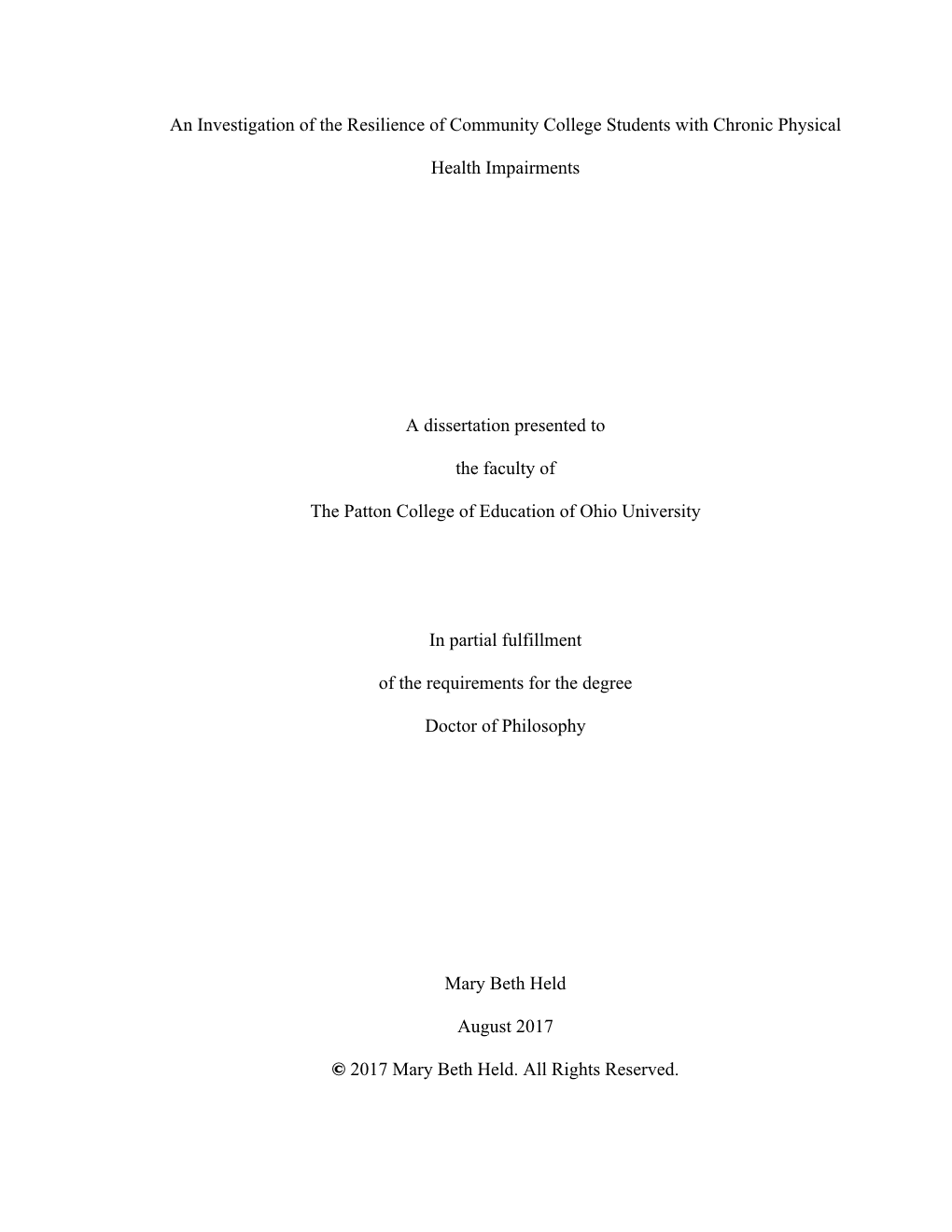 An Investigation of the Resilience of Community College Students with Chronic Physical