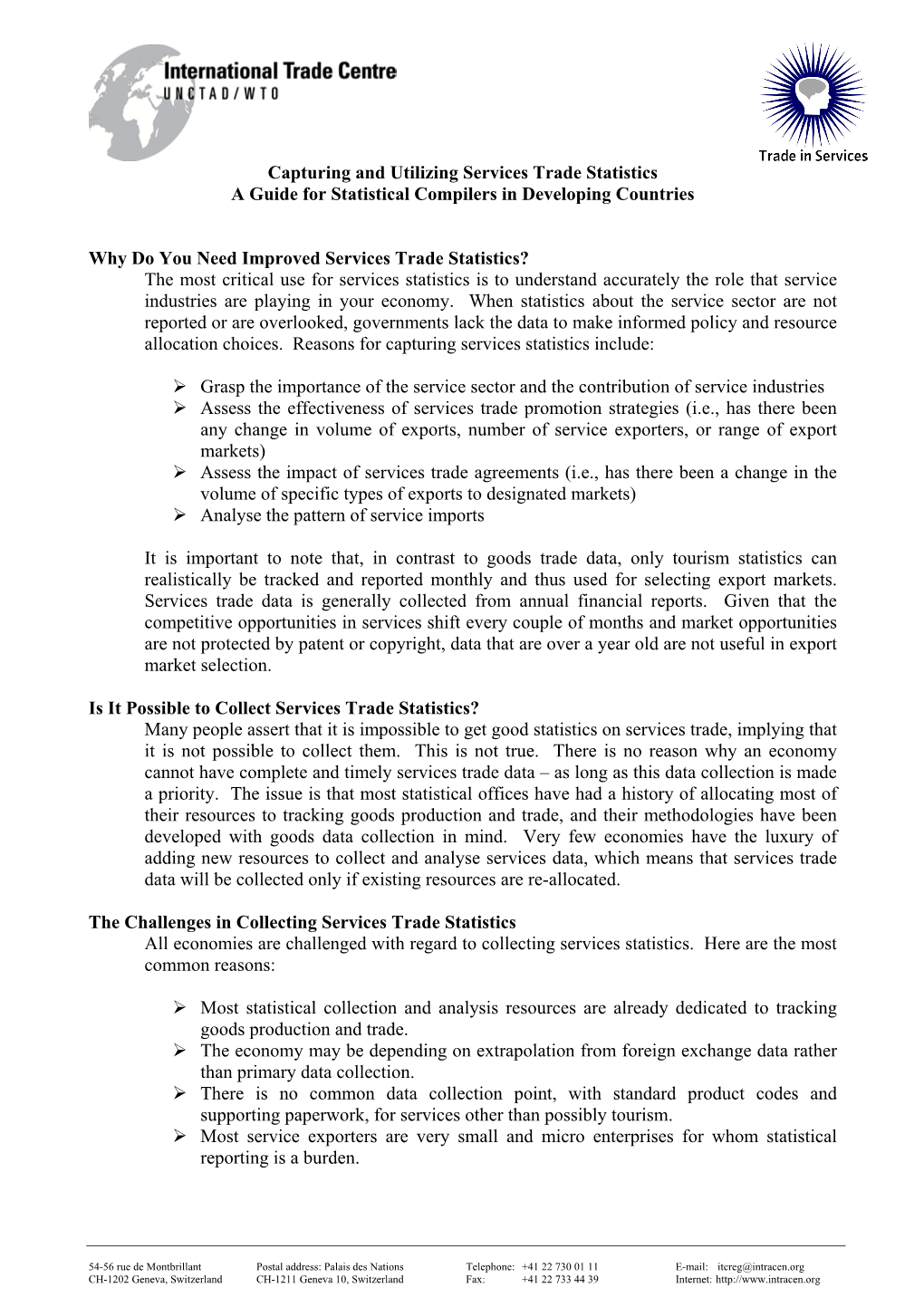 Capturing and Utilizing Services Trade Statistics a Guide for Statistical Compilers in Developing Countries