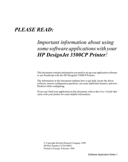 Important Information About Using Some Software Applications with Your HP Designjet 3500CP Printer!