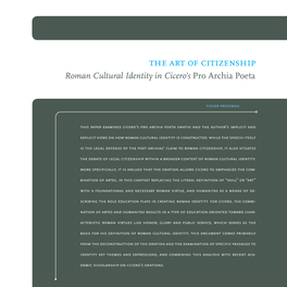The Art of Citizenship Roman Cultural Identity in Cicero’S Pro Archia Poeta