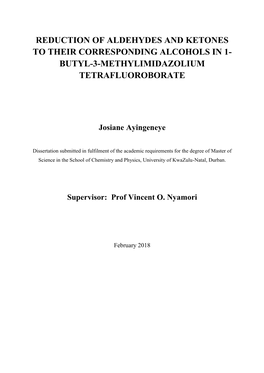 Reduction of Aldehydes and Ketones to Their Corresponding Alcohols in 1- Butyl-3-Methylimidazolium Tetrafluoroborate