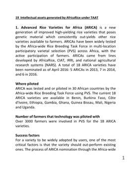 1. Advanced Rice Varieties for Africa (ARICA)