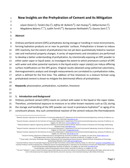 New Insights on the Prehydration of Cement and Its Mitigation 2 3 Julyan Stoian (I), Tandre Oey (Ii), Jeffrey W