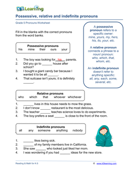 Possessive, Relative and Indefinite Pronouns Worksheet