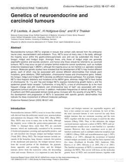 Genetics of Neuroendocrine and Carcinoid Tumours