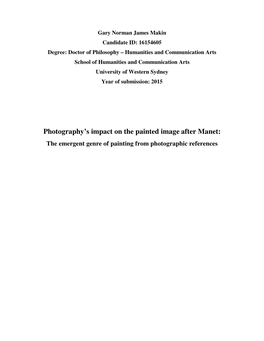 Photography's Impact on the Painted Image After Manet