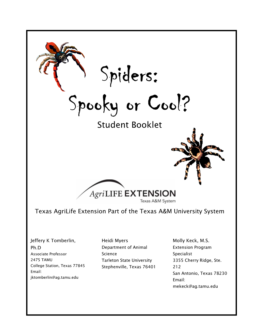 Spiders: Spooky Or Cool? Student Booklet