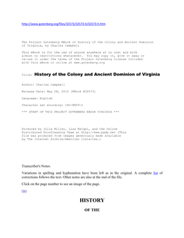 History of the Colony and Ancient Dominion of Virginia, by Charles Campbell