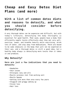 Cheap and Easy Detox Diet Plans (And More)