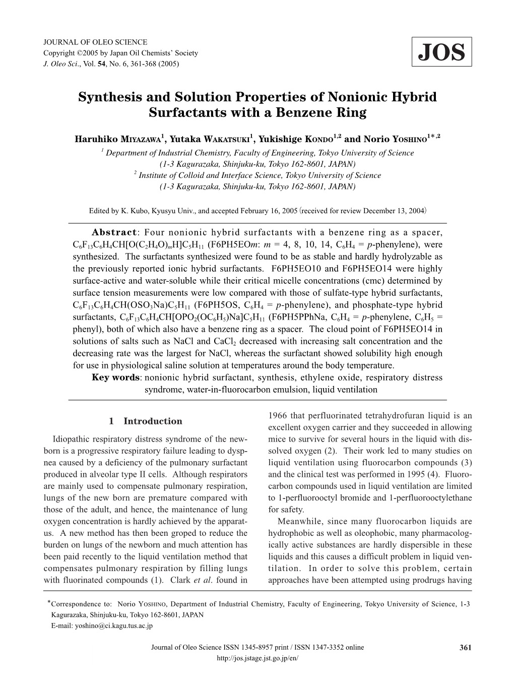 Synthesis and Solution Properties of Nonionic Hybrid Surfactants with a Benzene Ring