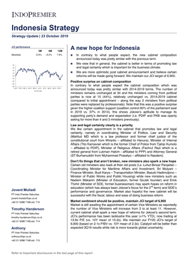 Indonesia Strategy Strategy Update | 23 October 2019