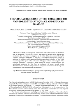 The Characteristics of the Triggered 2011 Van-Edremit Earthquake and Induced Damage