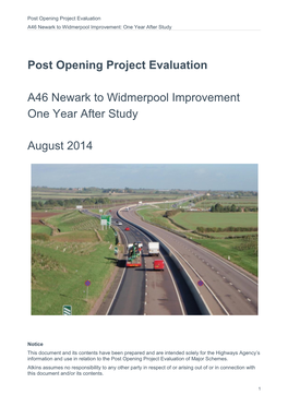 Post Opening Project Evaluation A46 Newark to Widmerpool Improvement: One Year After Study