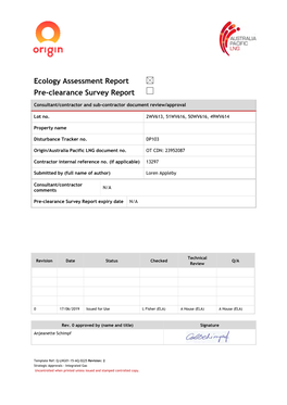 Ecology Assessment Report Pre-Clearance Survey Report