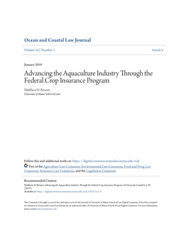 Advancing the Aquaculture Industry Through the Federal Crop Insurance Program Matthew H