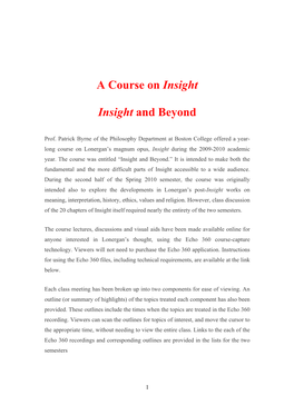 A Course on Insight Insight and Beyond