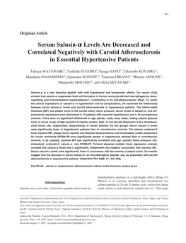 Serum Salusin-Αlevels Are Decreased and Correlated