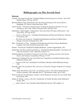 Bibliography on the Jewish Soul