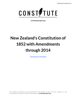 New Zealand's Constitution of 1852 with Amendments Through 2014