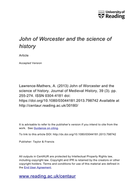 John of Worcester and the Science of History