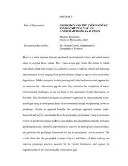 ABSTRACT Title of Dissertation: GEODESIGN and THE