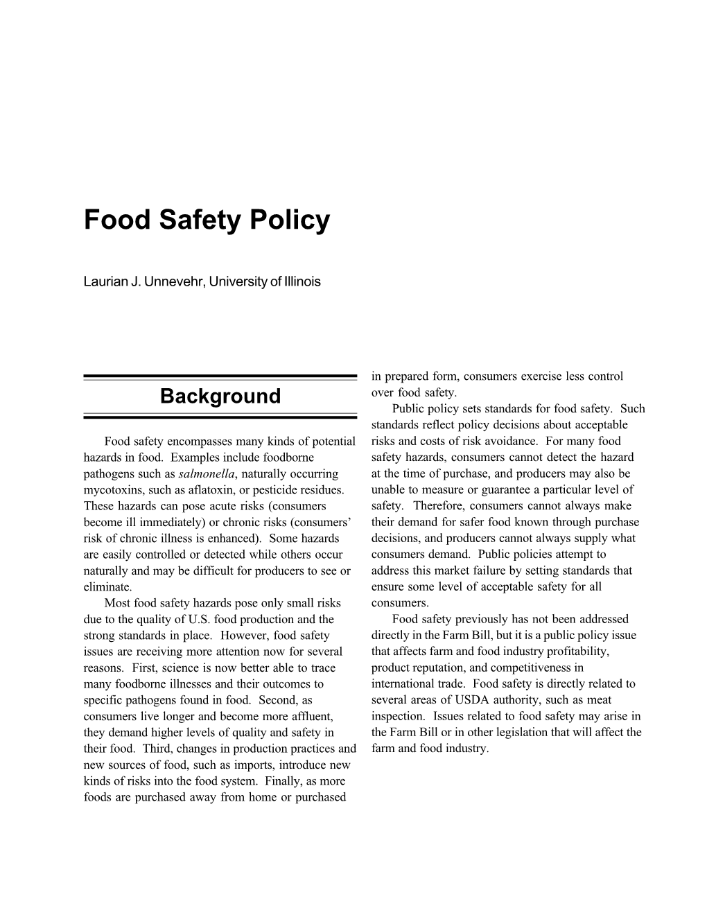 Food Safety Policy