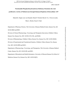 Nicotinamide Phosphoribosyltransferase Deficiency Potentiates the Anti