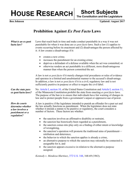 Prohibition Against Ex Post Facto Laws