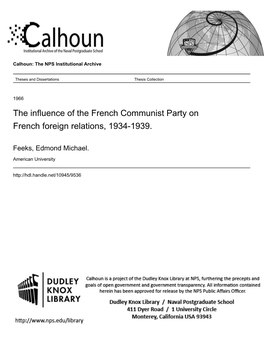 The Influence of the French Communist Party on French Foreign Relations, 1934-1939