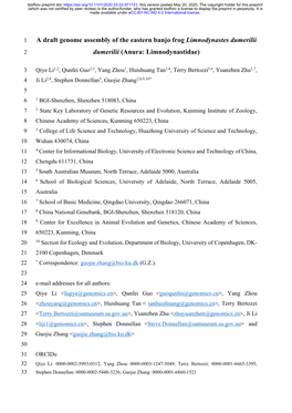 A Draft Genome Assembly of the Eastern Banjo Frog Limnodynastes Dumerilii Dumerilii (Anura: Limnodynastidae)