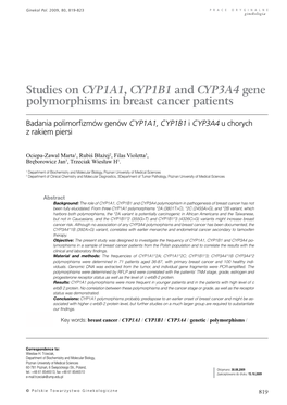 Studies on CYP1A1, CYP1B1 and CYP3A4 Gene Polymorphisms in Breast Cancer Patients