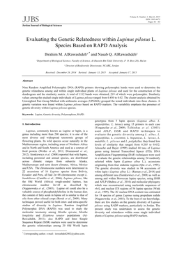 Evaluating the Genetic Relatedness Within Lupinus Pilosus L. Species Based on RAPD Analysis
