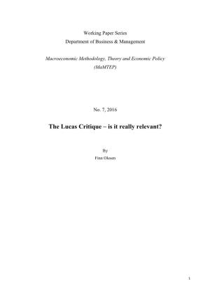 The Lucas Critique – Is It Really Relevant?