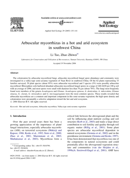 Arbuscular Mycorrhizas in a Hot and Arid Ecosystem in Southwest China