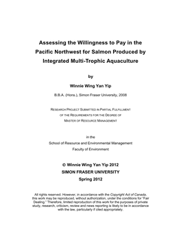 Assessing the Willingness to Pay in the Pacific Northwest for Salmon Produced by Integrated Multi-Trophic Aquaculture