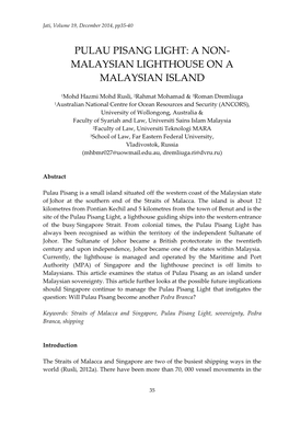 Pulau Pisang Light: a Non- Malaysian Lighthouse on a Malaysian Island