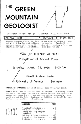 1986 � / VOLUME 13 NUMBER 1 Nothing Unlucky About 13! This Is Our Biggest Spring Meeting Yet with 6 New England Colleges Represented