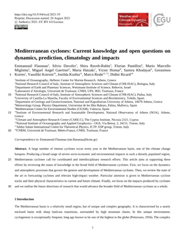 Mediterranean Cyclones: Current Knowledge and Open Questions On